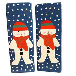 Hand-Painted Double-Sided Wooden Snowman CANDLE HOLDERS Votive & Tapered Holiday
